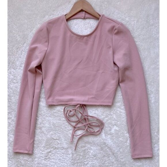 NWT Zara Long Sleeve Crop Top with Bow in Pale Pink, Size XS - Picture 14 of 16